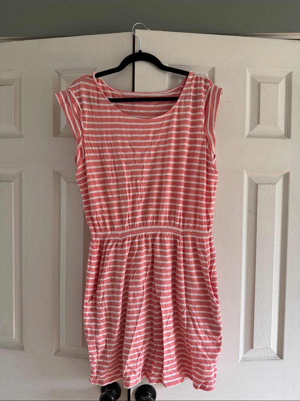 Women’s ' coral & White Striped Casual Dress garnet hill medium